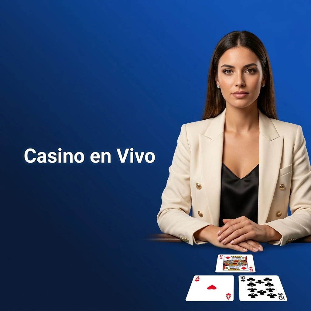 Crupier profesional en un elegante casino en vivo con mesas de ruleta, blackjack y póker.
