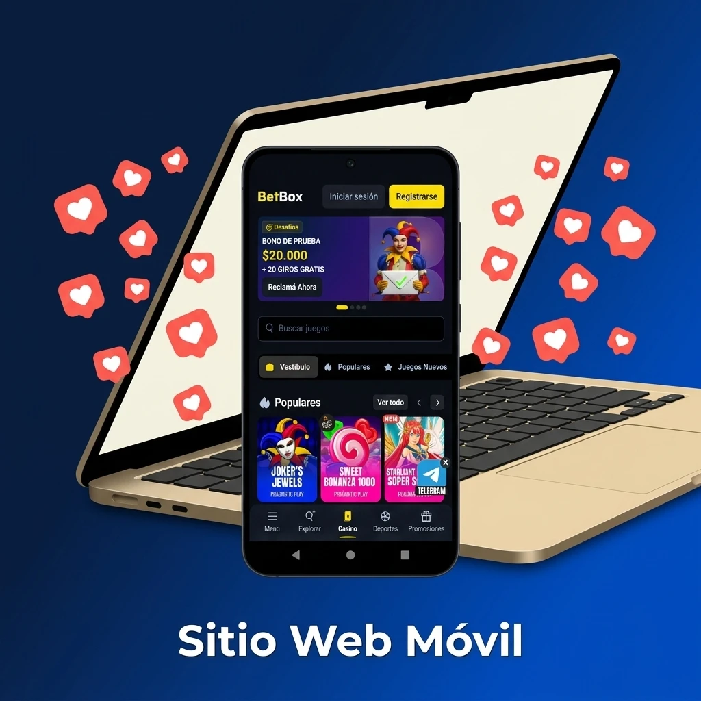 Sitio web móvil responsivo HTML5 de Betbox en un celular. Interfaz veloz, segura y de bajo consumo de datos.