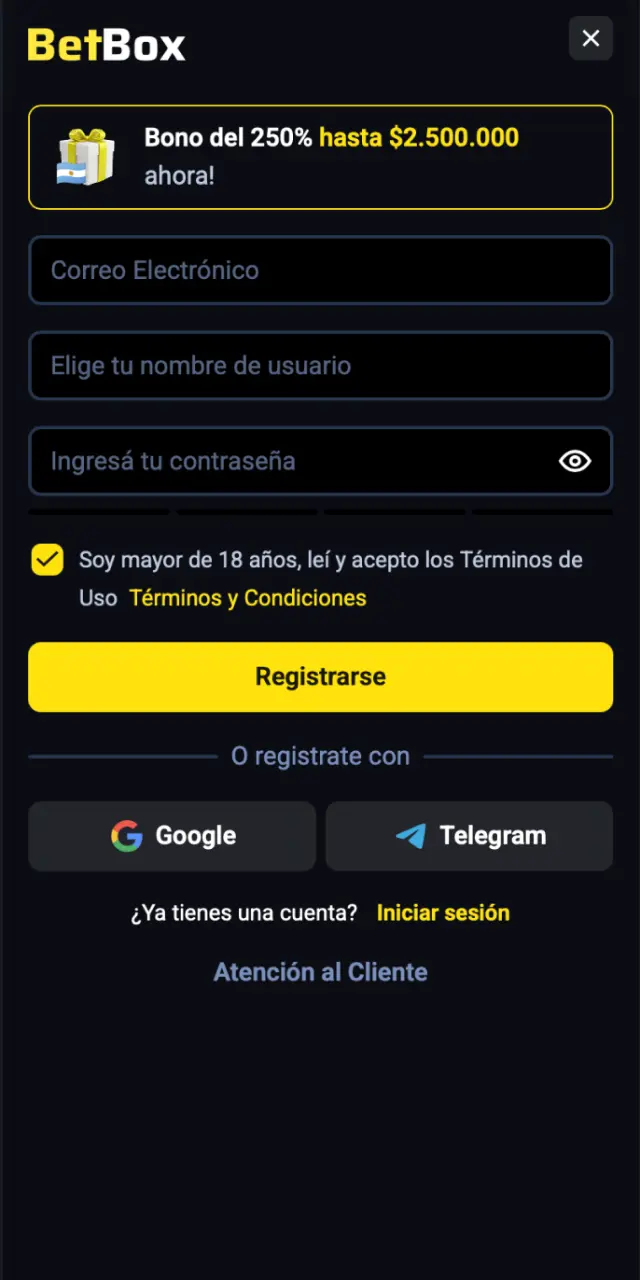betbox app screenshot register