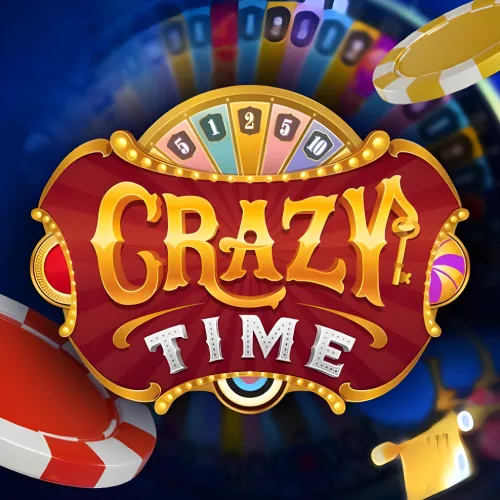 Logotipo de Crazy Time con una rueda de colores al fondo.